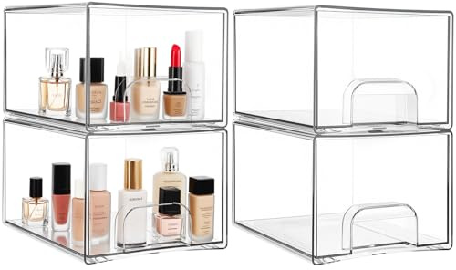 BBWELL Apilable Organizador de cajones,Organizador acrílico transparente,Baño para Maquillaje,Cajones transparentes apilables, acrílico transparente para tocador,baño, casa, oficina