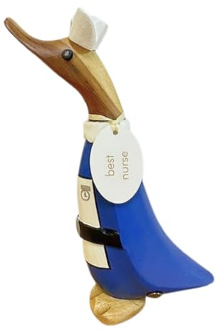 DCUK ‘Best Nurse’ Wooden Duck – Handcrafted Bamboo Root Ornament in Blue Nurse Uniform – Unique Thank You Gift for Nurses, NHS, and Healthcare Heroes