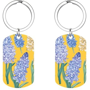 Porte-clés en acier inoxydable jaune avec fleurs de jacinthe, pour clés de voiture, joli accessoire, bijoux, cadeau, 1 pièce