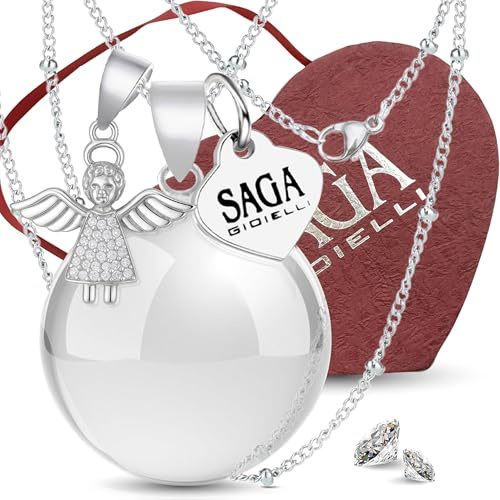 SAGA GIOIELLI - Bola Grossesse Pendentif Femme, Collier Femme Acier Inoxydable (Chaine et Pendentifs)
