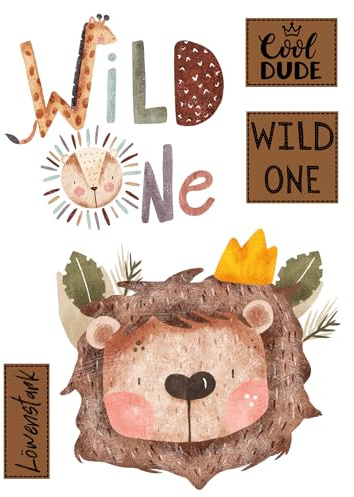 Bügelbild Wild One – 5-teiliges Set ODER XL-Motiv wählbar,Aufbügelbild Löwenkopf, Wild One,Cool Dude,Löwenstark,Löwe,DIY,T-Shirt,Geschenk,für Textilien,Geburtstag,Kita