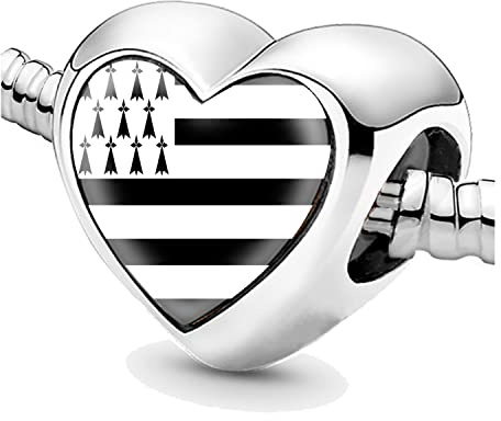 Jycycem Perles en forme de cœur avec drapeau de la Bretagne pour la fabrication de bijoux et breloques en argent pour femme