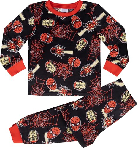Marvel Spiderman and Iron Man Super Soft Fleece Long Sleeved Pyjama Set, Red/Black, Black