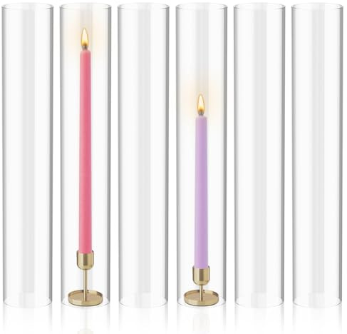 KAMJUNTAR Kerzenhalter Glas Kerzenständer für Stabkerzen 6 Stück Stabkerzenhalter Klar Glaszylinder für Kerzen Kerzenhalter Weihnachten für Hochzeit Party Tisch Dekor