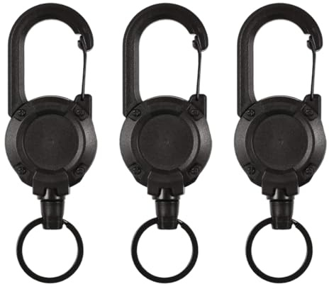 3 Llaveros Retráctiles, Llavero Extensible con Soporte para Tarjetas, Cordón con Cable de Acero de 60 cm, Perfecto para Llaves, Tarjetas de Identificación