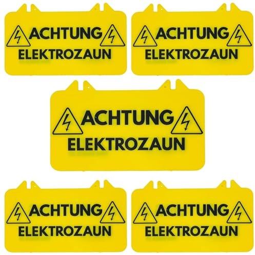 5X Warnschilder ACHTUNG ELEKTROZAUN für den Weidezaun, „ACHTUNG ELEKTROZAUN“ – 200x100 mm, doppelseitig bedruckt, UV- & wetterfest, Kunststoff Schild für Weidezaun & Tierhaltung