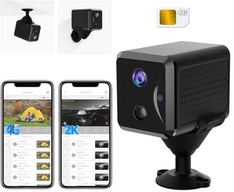 Bextgoo 2K Camera de Surveillance sans Internet, Camera 4G Carte SIM | 5200mAh Batterie, Mini Camera sans WiFi, Vision 160°, Détection AI, 2K Vision Nocturne, pour Camping, Voyages, Voiture