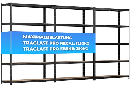 ALL Premium Schwerlastregal 180x120x40cm 3er-Set Schwarz 3750kg Traglast, schwerlastregal 40 cm tief geeignet als Lastenregal, Regal 120 cm breit & Kellerregal 120 breit, vielseitige Lagerregale