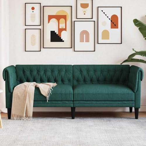 Mimdixy Divano per Soggiorno Appartamento Ufficio Facile Da Montare, Divano Chesterfield a 3 Posti Verde Scuro in Tessuto