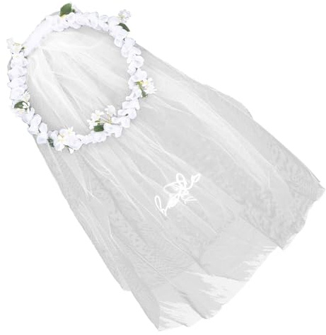LOLIPPYY Eleganter Hochzeitsblumen Haarreif Weiß mit Schleier Design Leicht und Feines Material für Hochzeitsparty und Fotoshooting