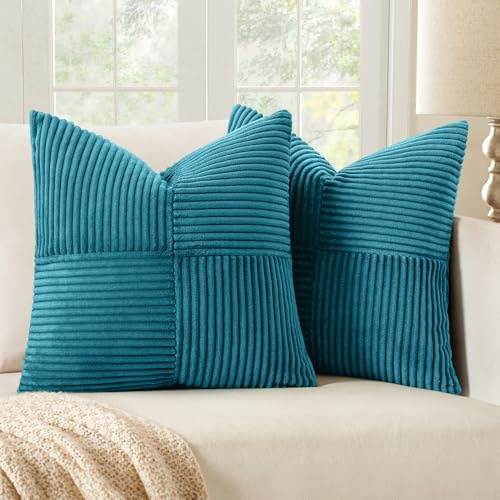MIULEE 2er Set Kissenbezug 40x40cm Blau Kordvelours Kissenhülle sofakissen | Kissenbezüge Sofakissen Dekokissen Boho Couchkissen Kord Dekorative Zierkissenbezug für Sofa