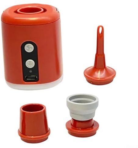 Luftbettpumpen, 17 W, 1600 mAh, Camping-Luftpumpe mit multifunktionaler Inflation und LED-Licht für Outdoor-Isomatte (Orange)