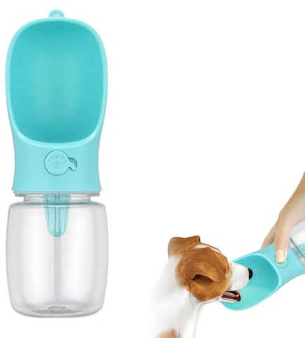 Hundewasserflasche mit integriertem Trinknapf,Trinkflasche Hunde für Unterwegs,550ml,Auslaufsicher,Transparenter PET-Flasche,Hundetrinkflasche für Spazieren Gehen Reisen paziergäNge mit dem Hund,Blau
