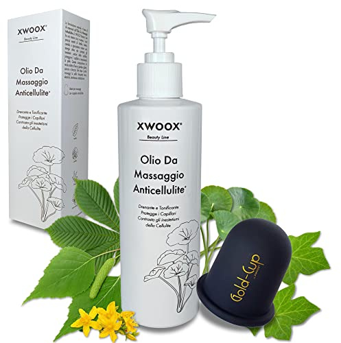 Kit Anti-cellulite: Coppetta Anticellulite Gold-Cup E Olio Corpo Da Massaggio Anticellulite Forte - Rassodante Pancia - Coppette Massaggio Professionale E Massaggiatore - Nuova Formula - 200ml