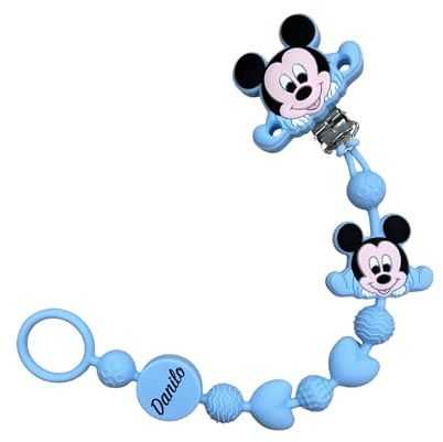 Cadena para chupete de silicona personalizada con nombre – Modelo Bubble Charm – Clip seguro – Idea regalo nacimiento – Ratón – Ultra ligera