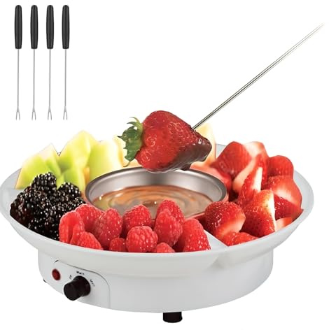 Set per Fonduta di Cioccolato, Crogiolo Elettrico per Cioccolato con Temperatura Regolabile, Mini Pentola Calda per Uso Domestico, Riscaldatore per Fontana di Cioccolato In Acciaio Inossidabile white
