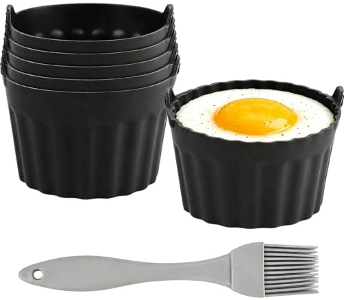 6 Pieces Ramekins for Air Fryer, 8cm Air Fryer Egg Mould for Baking | Silicone Egg Poachers, Food-Grade Silicone Ramekins with Pastry Brush for Poaching Eggs, Muffins, Custards and Puddings
