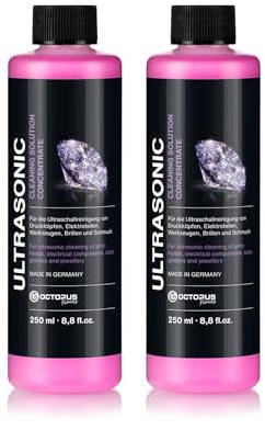 OCTOPUS speciell ultraljudsrengörare, koncentrat för ultraljudbad med extra glans och klarhetsförstärkare, som glasrengöringsmedel, smyckenrengörare för mekaniker med hygienisk fettupplösande kraft 2x 250ml (500 ml)