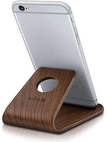 kalibri Handy Halterung Smartphone Ständer - Universal Halter kompatibel mit iPhone Samsung iPad Tablet u.a. - Tisch Stand Dock in Echtholz Dunkelbraun