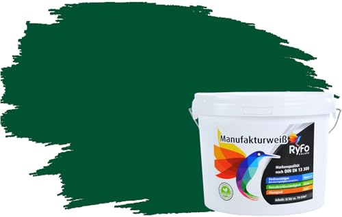 RyFo Colors Bunte Wandfarbe Manufakturweiß Wacholdergrün 3l - weitere Grün Farbtöne und Größen erhältlich, Deckkraft Klasse 1, Nassabrieb Klasse 1