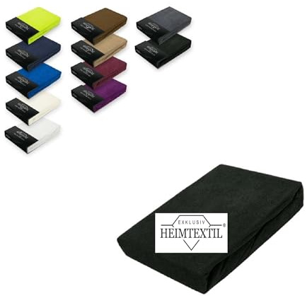 Exklusiv HEIMTEXTIL Sábana Bajera Ajustable de Rizo, 180-200 x 200 cm, Color Negro