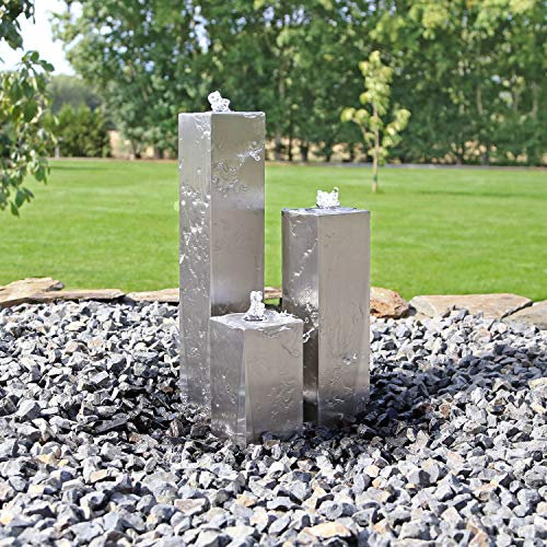 CLGarden Edelstahl Springbrunnen ESB8 Design Säulenbrunnen eckig mit LED Beleuchtung Wasserspiel Set