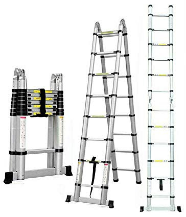 5M Portable Heavy Duty Fold Multi-Purpose Aluminum Telescopic Ladder Extendable Telescopic Ladder DIY A-Frame Extension Ladder 16 Steps 150KG Loading
