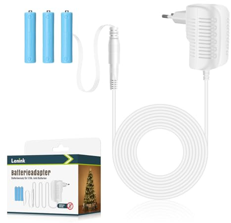 Lenink Batterieadapter Batterieersatz für 3 Stück AAA Batterien Netzteil Adapter mit 1,8m Kabel, wie z.B. für Funkklingel, Weihnachtsdeko usw. (EU Stecker, weiß)