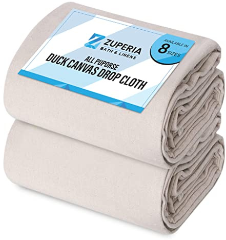ZUPERIA Canvas Drop Cloth (Size 4 x 15 Feet - Pack of 2) - Pure Cotton Painters Drop Cloth for Painting, Furniture & Floor Protection - All Purpose Thick Canvas tarp with Double Stitched Edges