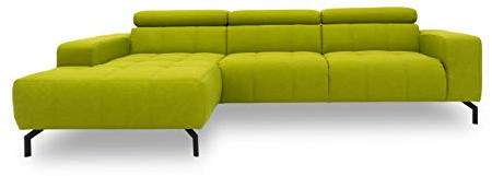 DOMO. collection Ecksofa Cunelli, Rückenfunktion, grün | Longchair links mit Rückenfunktion, L-Sofa mit Relaxkomfort und Metallfüßen, 292 x 175 x 79 cm (BxTxH)