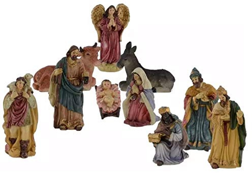 Presepe Completo Natività Personaggi 12 cm, 10 soggetti in Resina alt qualità ideale per presepi da esposizione