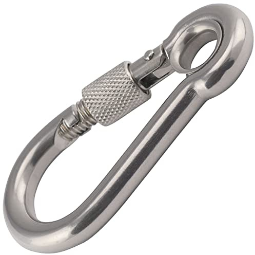 OPIOL QUALITY® Edelstahlkarabiner mit Sicherungsschraube und Kausche aus Edelstahl A4 V4A Karabiner mit Schraubverschluss Schraubkarabiner Karabinerhaken Verschlusskarabiner Karabiner mit Sicherung