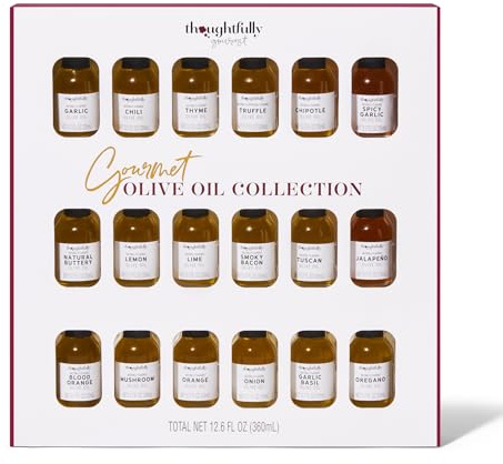 Thoughtfully Olivenöl Geschenkset - 18 Mini-Öle à 20 ml zum Probieren | 18 Mini-Olivenöle in verschiedenen Sorten zum Probieren - Geschenk für Feinschmecker und Ölkenner - perfekt zum Verschenken