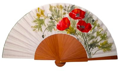 Éventail en bois/Éventail espagnol/Éventail peint à la main/Éventail flamenco/Ventilateur à main/Éventails Séville Coquelicots rouges