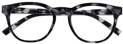 OPULIZE BLU Blue Light Blocking Reading Glasses for Women Men - Cool Round Frame - Anti-Glare Computer and Gaming Eyewear - UV and Eyestrain Protection - Improve Sleep - Grey Tortoise +1.00