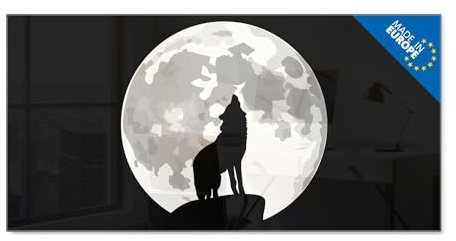 banjado Glas Magnettafel (100 x 50cm) - Magnetwand Glas - Magnetpinnwand als Memoboard - Pinnwand Magnettafel Küche, Büro, Kinderzimmer - Heulender Wolf SW