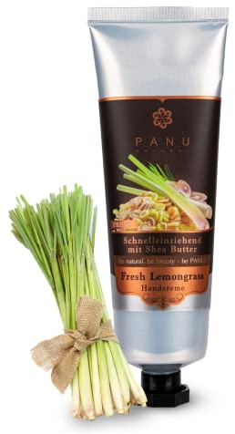Panu Natural Hand Creme Lemongrass - Reichhaltige Handcreme für sehr trockene Hände - Schnell einziehende Handpflege aus Thailand - Premium Hand Cream - Vegane Handbalsam