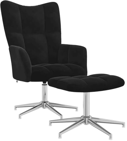 vidaXL Relaxsessel mit Hocker, Sessel Drehbar mit Stahlgestell, Relaxstuhl Polsterstuhl mit Armlehne, Fernsehsessel Polstersessel Wohnzimmer, Modern, Schwarz Samt