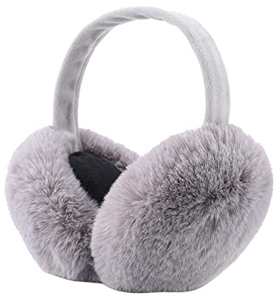 IHCEMIH Ear Muffs, Women Earmuffs Winter Accessories Fluffy Plush Foldable Adults Outdoor Thermal Ear Warmer Skiing Running Ears Covers Protector from Wind Cold Fashion Gift for Girls Ladies Grey