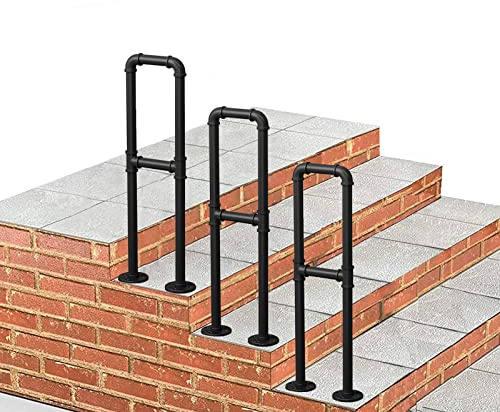 Advap Stairs Railing for Outside Steps, U-Shaped Professional Picket Hand Rails Fits 1 Steps, Indoor Non-Slip Safety Armrest Garden Terrace Decking Ground, Black (Size : 65cm(2.1ft))