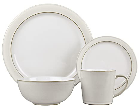 Denby - Natural Canvas Dinner Set for 1-4 Piece White Ceramic Tableware Plates & Bowls Set - Dishwasher Safe Crockery Single Place Setting - 1 x Dinner Plate, Small Plate, Cereal Bowl & Coffee Mug