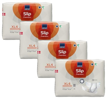 ABENA Slip Premium Lot de 4 serviettes d'incontinence tout-en-un pour homme et femme, éco-étiquetées, pour incontinence pour homme, XL 4, tour de taille 110-170 cm, absorption 4000 ml, lot de 4