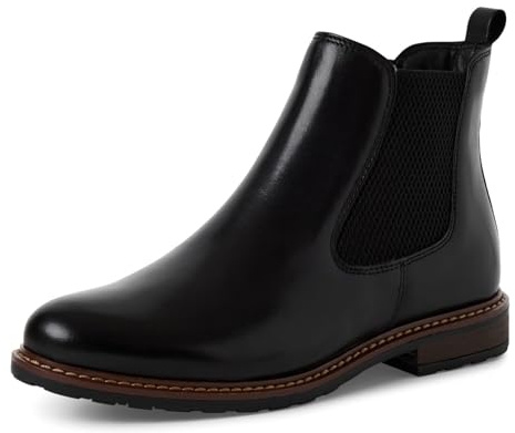 Tamaris Damen Chelsea Boots, Frauen Stiefeletten,Boots,Stiefel,Bootee,Booties,halbstiefel,Kurzstiefel,uebergangsschuhe,Black Leather,38 EU