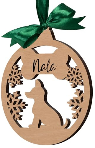 Personalisierte Weihnachtskugel Hund – Baumschmuck aus Holz für Haustier – Anhänger Weihnachtsbaum - Christbaumkugel Weihnachtsanhänger - Holzanhänger mit Namen
