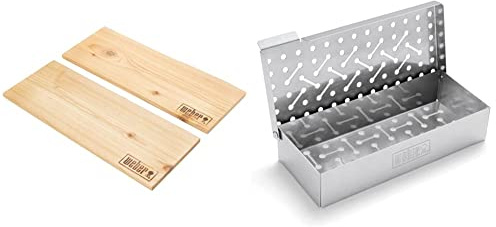 Weber 17831 Räucherbretter aus Zedernholz, 15 x 40 cm, 2 Stück & 7576 Universal Stainless Steel Smoker Box