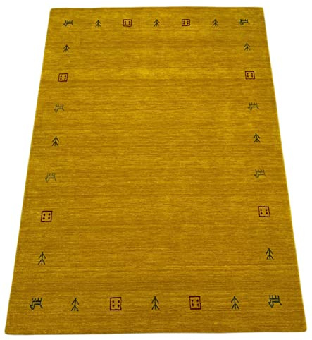 WAWA TEPPICH G-630 Wollteppich Gold 120 x 180 cm 100% Wolle handgewebt | Handgewebtes Unikat mit charaktervoller Struktur; vielseitig kombinierbar und passend für unterschiedliche Wohnstile