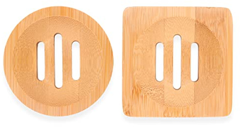 Tiardey 2 pcs Main Porte-Savon en Bois Naturel carré et Rond Porte-Savon Support de Rangement pour Accessoires de Bain à la Maison