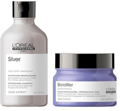 L'Oréal Professionnel Pflegeduo aus Silver Shampoo und Blondifier Haarmaske, Mit Violett-Pigmenten gegen Gelbstich und Açaibeeren-Extrakt für mehr Glanz, Für blondes und blondiertes Haar, Serie Expert
