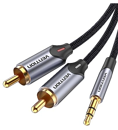 Vention Câble RCA Jack, 1M, Jack Stéréo 3.5mm vers 2RCA Mâle Audio Stéréo, Tressé en Nylon, Câble Audio Y Splitter, Câble Auxiliaire Compatible avec Contrôleur DJ, Amplificateur Hi-Fi, Enceinte