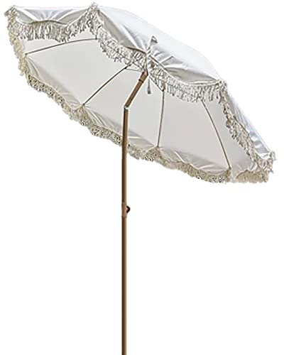 HZSCL 1.8m Beige avec Houppe Parasol De Jardin - Parasol De Plage Inclinable - Protection Solaire Et Anti-UV pour Balcon Extérieur Piscine Marché - sans Pied